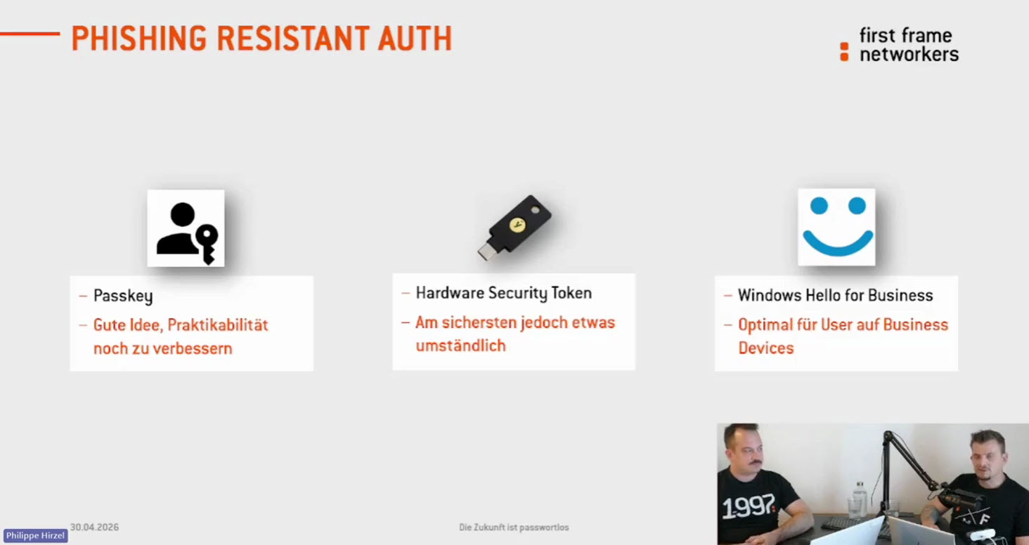 Uebersicht Phishing resistente Methoden mit Einschaetzung